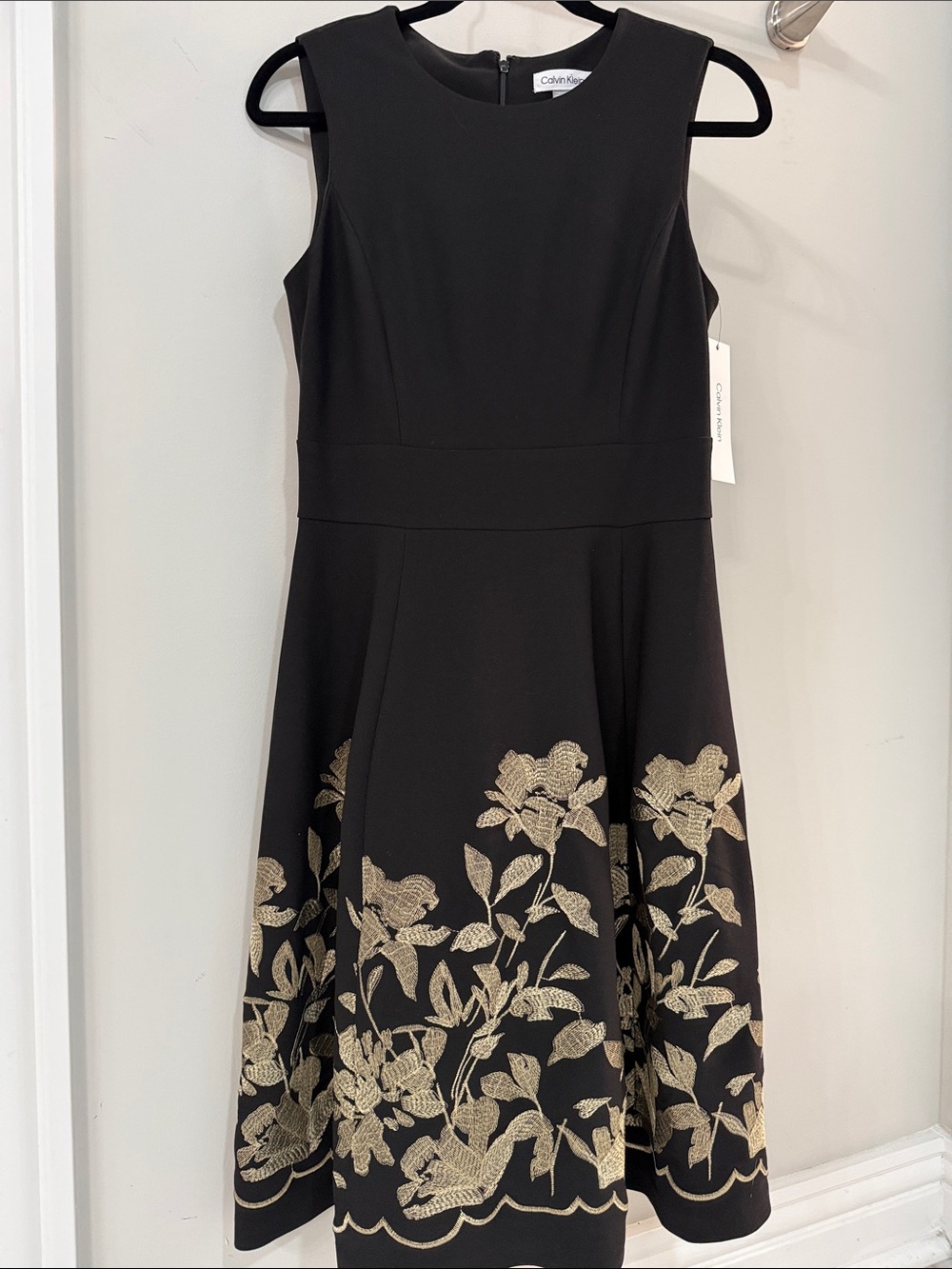 Calvin Klein Black Dress with Gold Floral Border